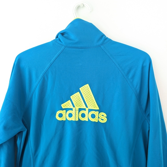 Adidas Women's Teal and Neon Lime Full Zipped Embroidered Jacket ~ Size Medium - Picture 6 of 13